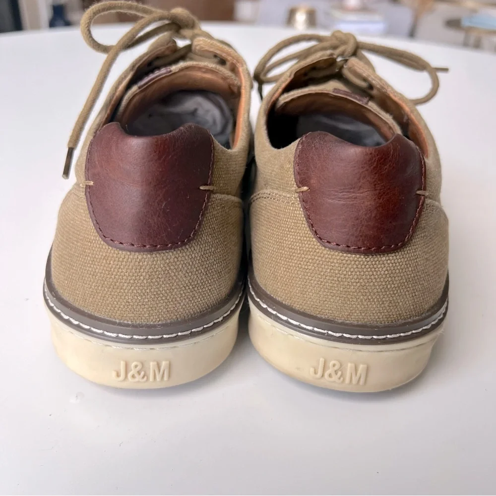 Johnston & Murphy McGuffey Moc Toe Shoes Tan Canvas Leather Sheepskin men 12